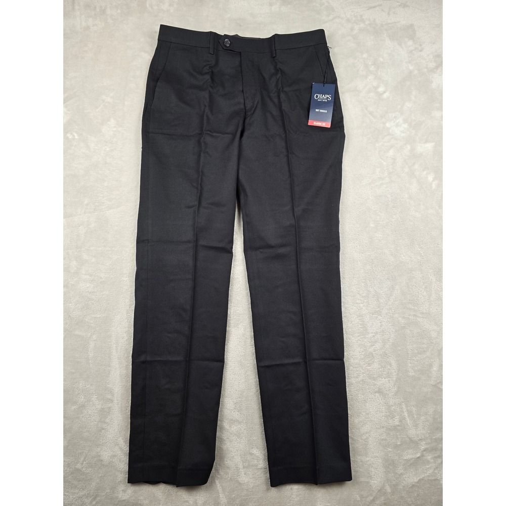 Chaps Suit Trouser Dress Pants Mensβ 34x32 Black Classic Fit Flat Front